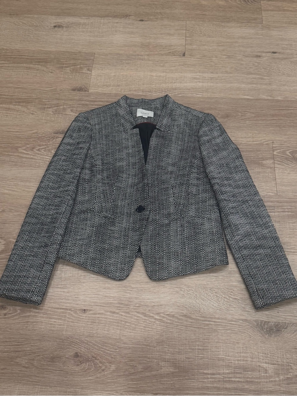 Ann Taylor LOFT Tweed Blazer Black White Textured Jacket Size 8